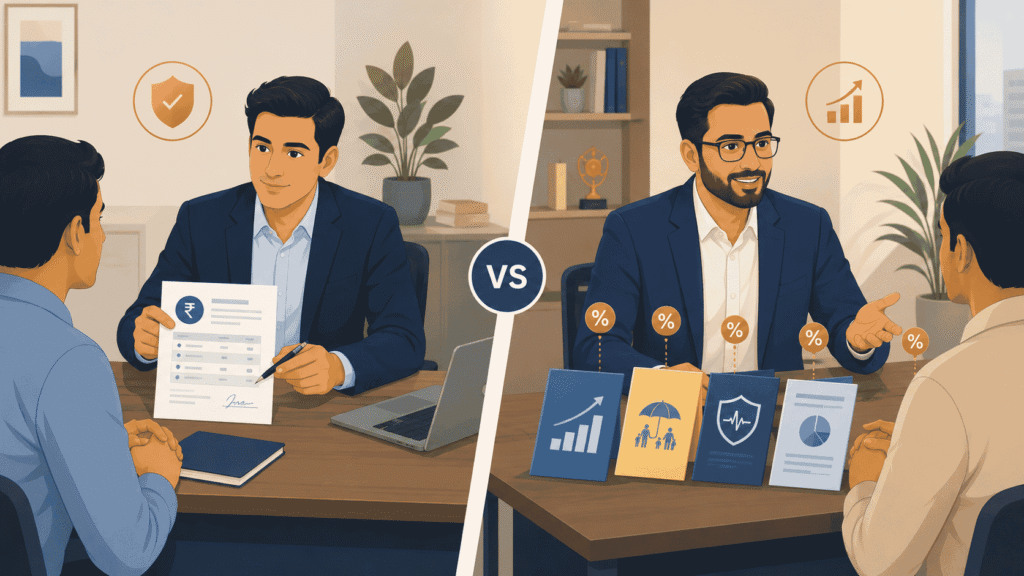 Fee-only vs commission based financial advisor comparison illustration for India
